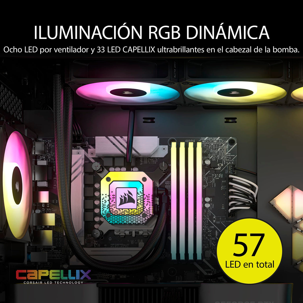 Corsair iCUE H150i Elite CAPELLIX XT Refrigerador Líquido de CPU - Tres Ventiladores AF120 RGB Elite - Radiador de 360 mm - Intel® LGA 1700, 1200, 115X, 2066, AMD® AM5, AM4 - Negro