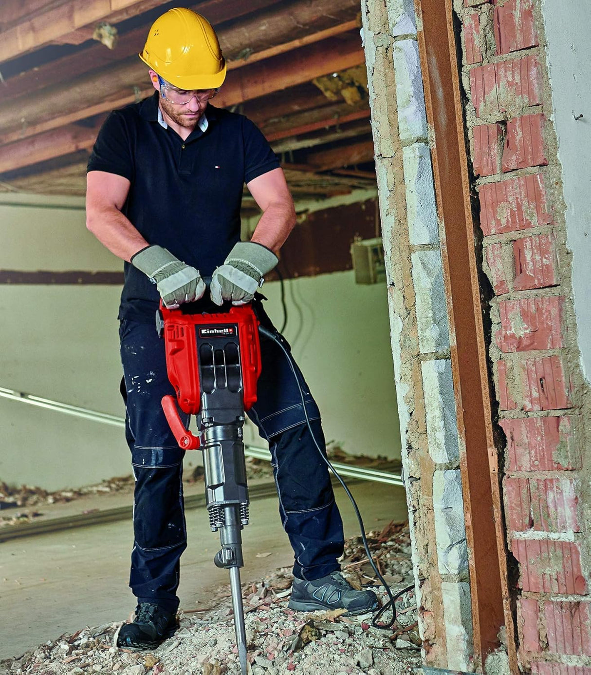 Einhell Martillo demoledor TE-DH 50 (1700 W, 50 J, portaherramientas SDS-hex, empuñadura amortiguadora de vibraciones, cincel puntiagudo + plano + carro de transporte y almacenamiento incluido)