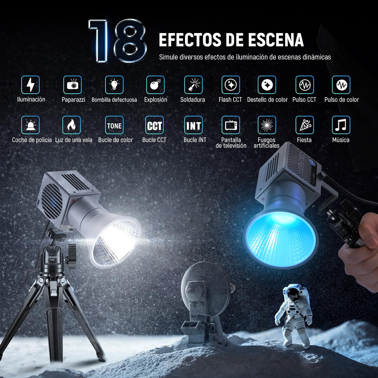 NEEWER 60W Luz Video LED RGB Portátil Luz Relleno de Mano, App/2.4G/Control Panel 18 Escenas 8700Lux/1m 2700-6500K CRI97+ Iluminación Continua COB Regulable para Transmisión Grabación Video, HS60C