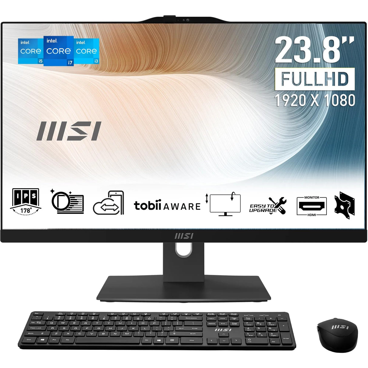 MSI Modern AM242TP 12M-439EU PC Todo-en-Uno - Panel táctil IPS de 23,8", Intel Core i7-1260P, 16 GB DDR4, SSD PCIe 4.0 NVMe, WiFi 6E, cámara Web, H-P, Teclado/ratón, sin Sistema operativo, Negro