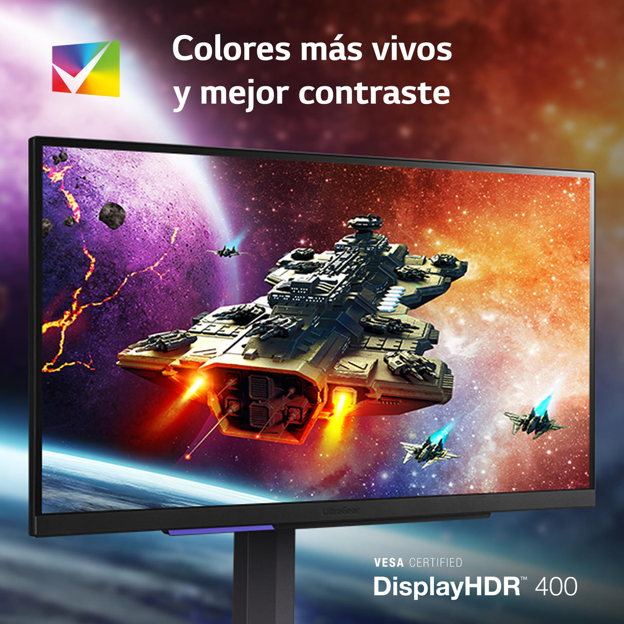 LG 27GR93U-B - Monitor Gaming Ultragear, 27", Pantalla IPS: (3840x2160px), 16:9, NVIDIA G-Sync, AMD FreeSync Premium, Hexagon Lighting, Negro