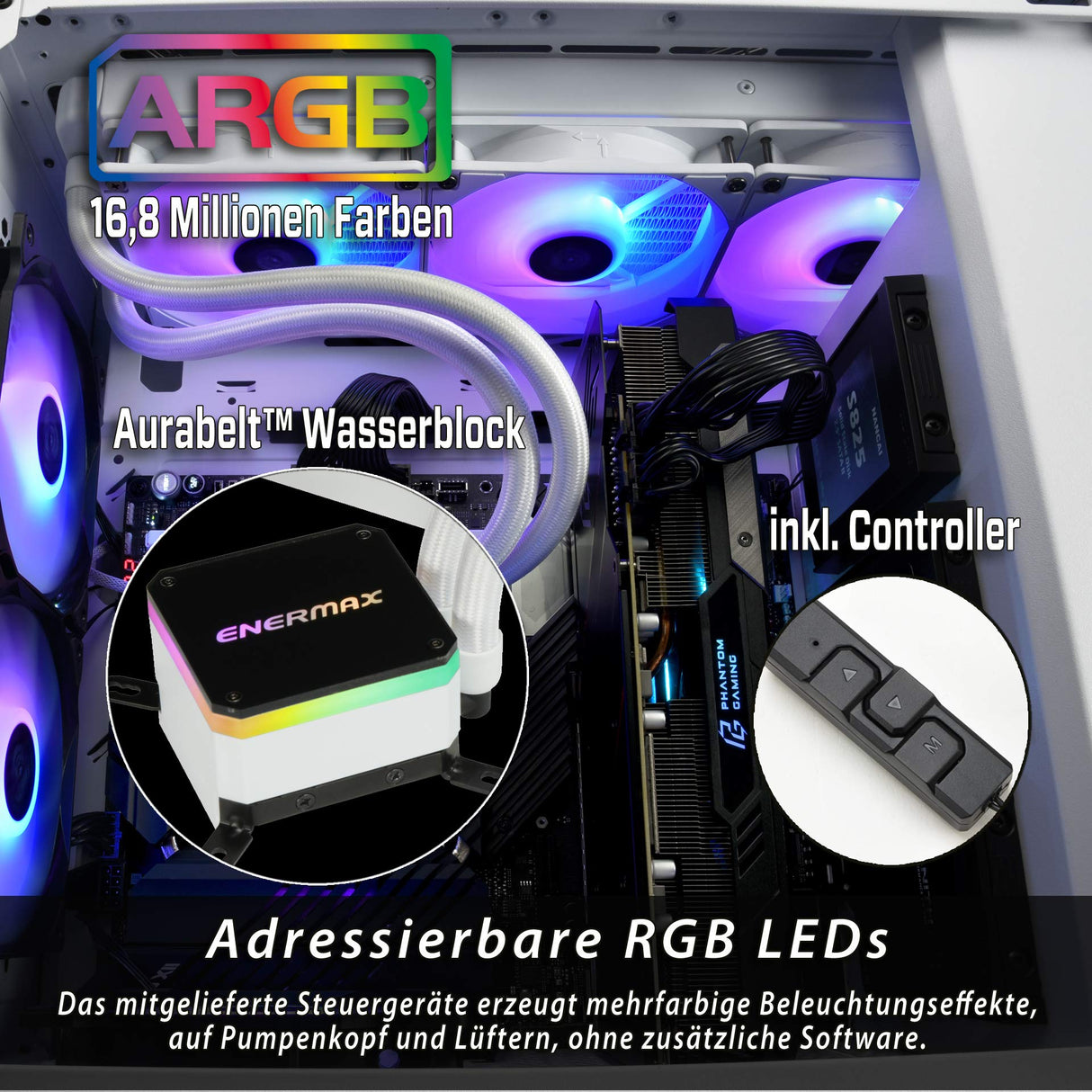 ENERMAX LIQMAX III ARGB 360 Refrigerador Líquido para CPU, TDP 360W, 3x Ventilador 120 ARGB PWM, Bomba de Doble Cámara, Intel LGA 1700, 1200, 115X, AMD AM5, AM4, Caja de Control RGB Incluida, Blanco