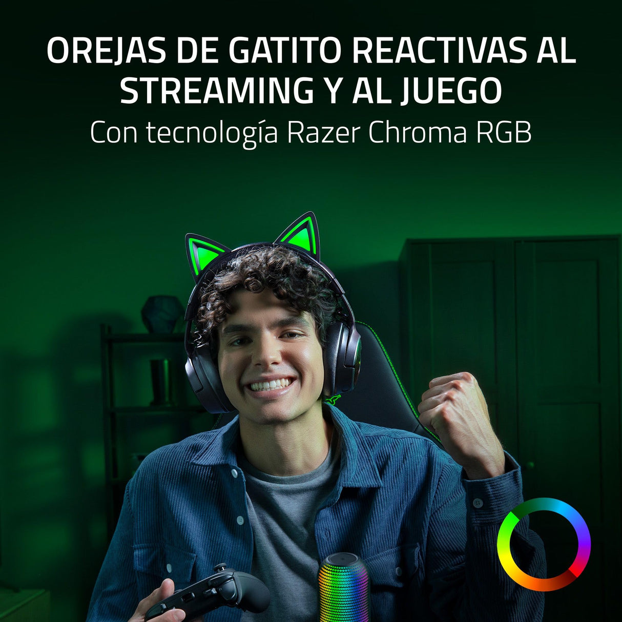 Razer Kraken Kitty V3 Pro - Auriculares inalámbricos RGB Kitty para Juegos - Orejas de Gato reactivas para Streaming - Diafragma 40mm - Hyperspeed Wireless y Bluetooth - THX Spatial Audio | Negro