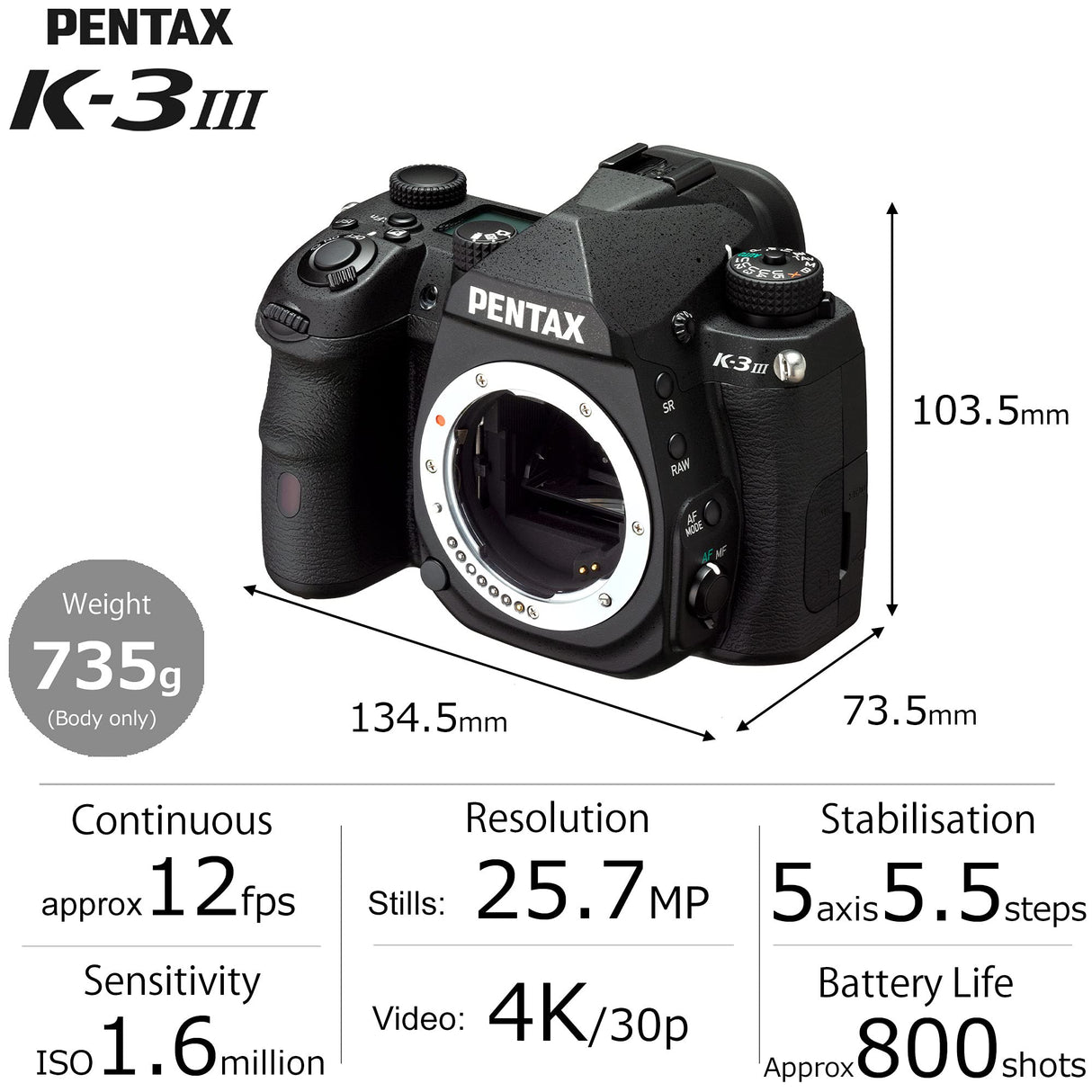 Pentax Cuerpo cámara K-3 Mark III, Negro