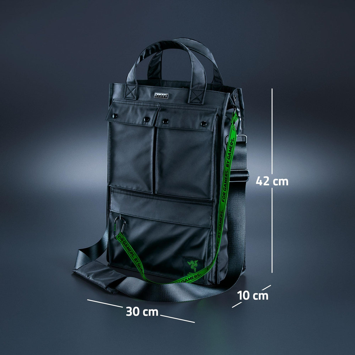 Razer Xanthus Tote Bag - Compartimento acolchado dedicado para portátil - Se adapta a portátiles de hasta 16» - Nylon repelente al agua - Transporte bidireccional con correa de hombro desmontable