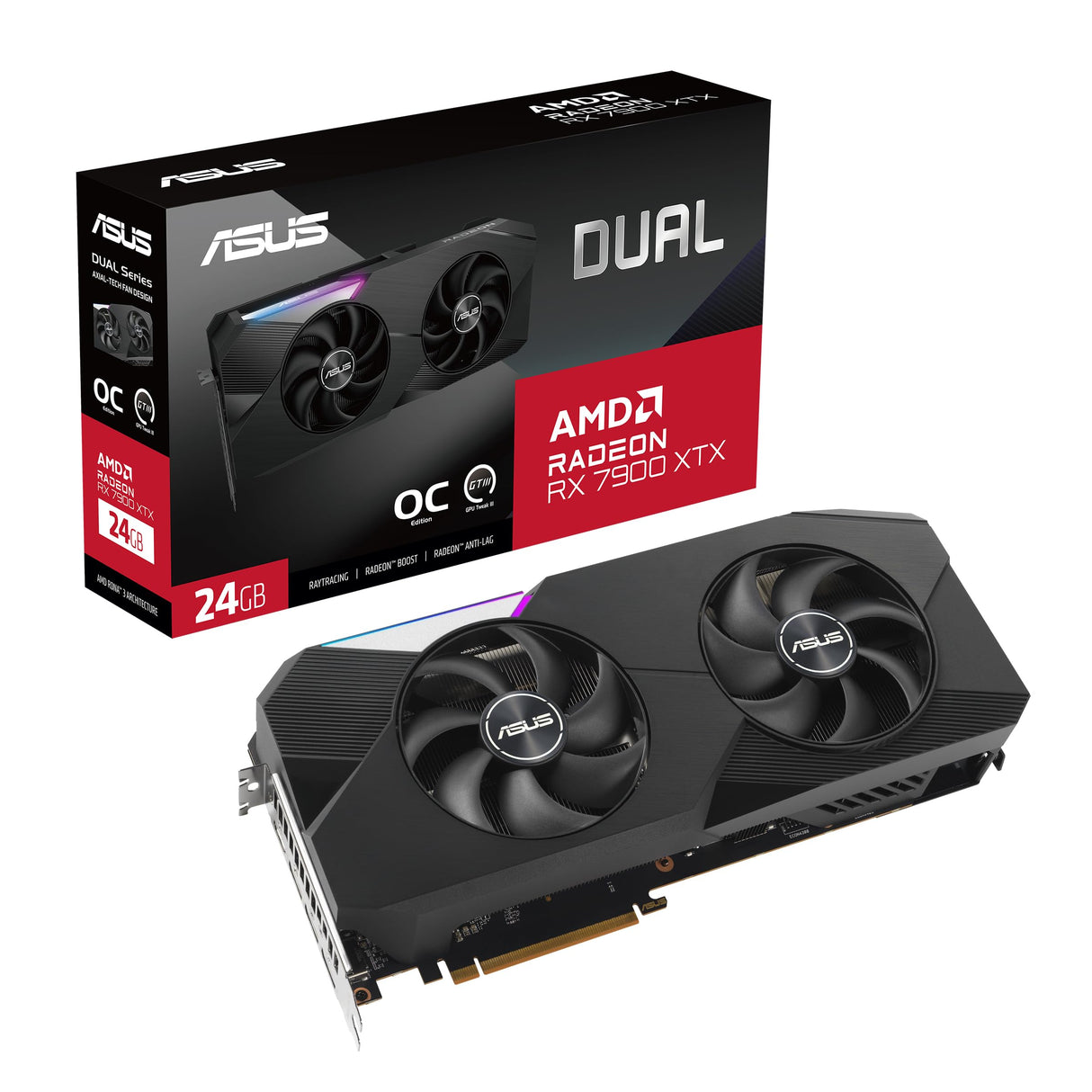 ASUS Dual Radeon RX 7900 XTX OC Edition 24GB GDDR6 - Tarjeta gráfica (AMD RDNA 3, PCIe 4.0, 24GB GDDR6, HDMI 2.1, DisplayPort 1.4, diseño de Ventilador Axial-Tech, tecnología 0dB)