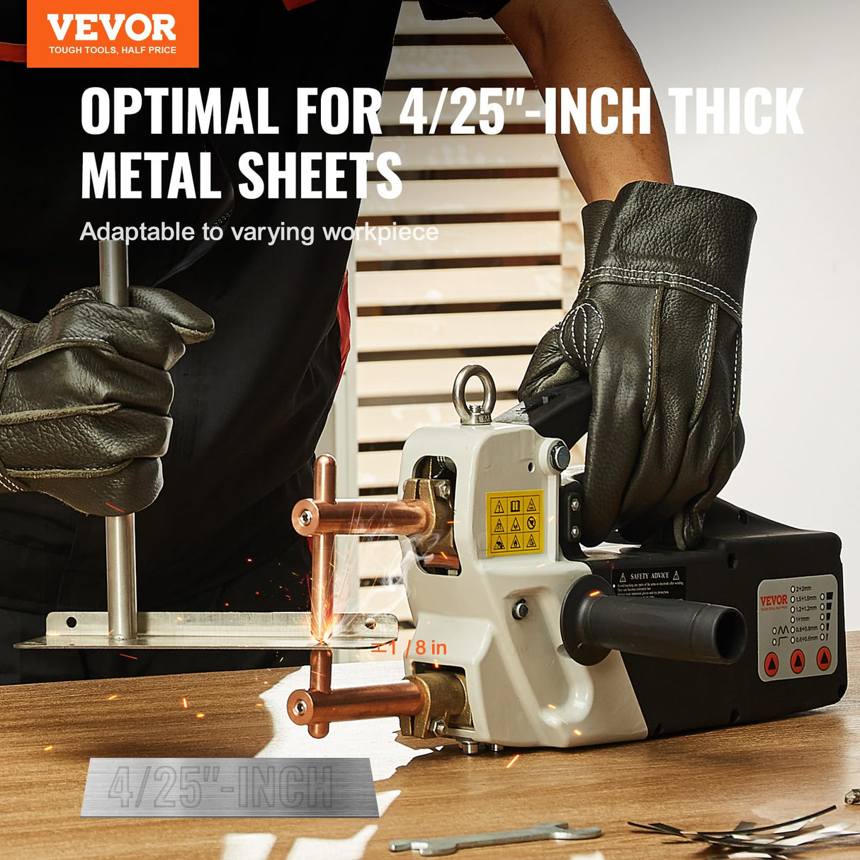 VEVOR Soldador por Puntos Portátil Máquina de Soldadura por Puntos Espesor de 4/25" con Capacidad de Entrada de 9,2 KVA para Lámina de Acero al Carbono, Acero Inoxidable, Lámina de Aluminio