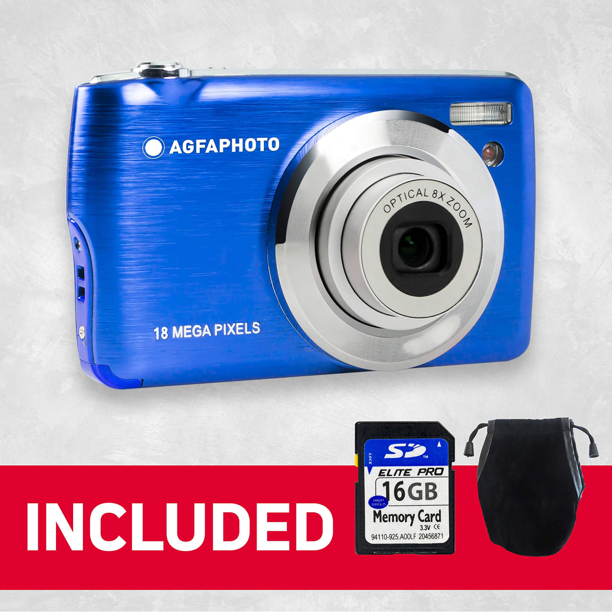 AGFA Photo Realishot DC8200 - Cámara Digital Compacta, 18MP, Video Full HD, Pantalla LCD 2.7'', Zoom Óptico 8X, Batería de Litio y Tarjeta SD de 16GB - Azul