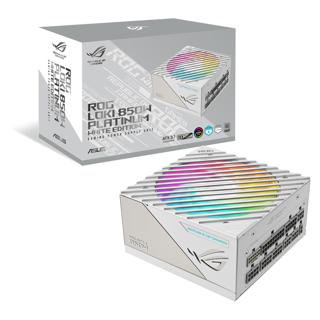 Asus ROG Loki SFX-L 850W Platinum White Edition Fuente de Alimentación Modular (80+ Platinum, Ventilador ARGB PWM de 120 mm, Aura Sync, Compatible con ATX 3.1, PCIe 5.1, 10 Años de Protección)