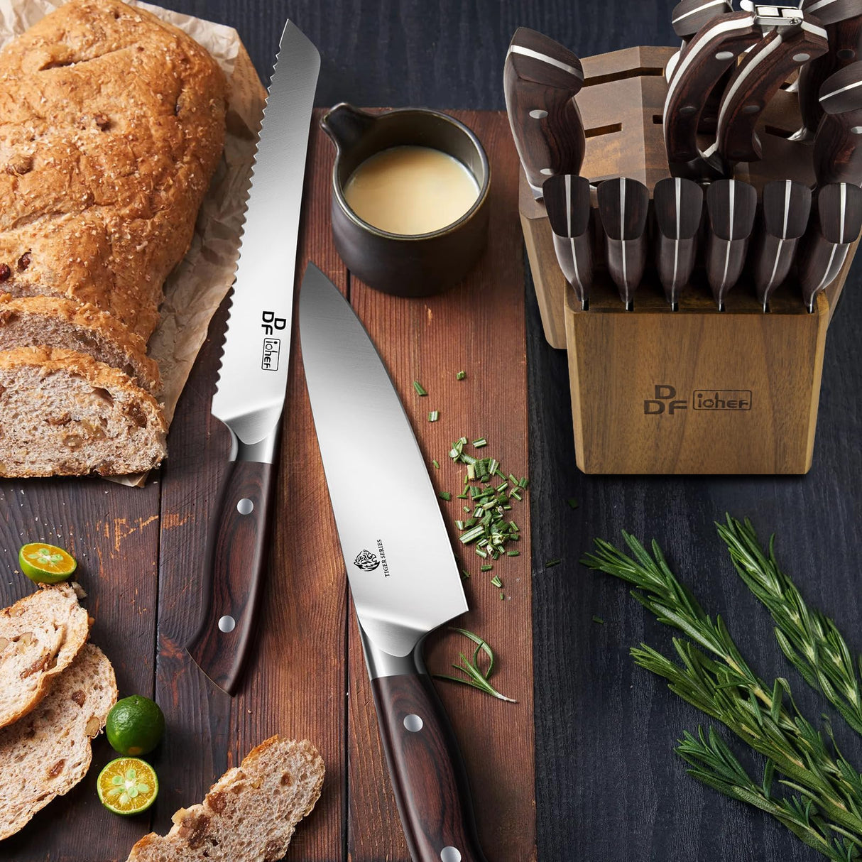 DDF iohEF Juego de Cuchillos de Cocina de 16 Piezas con Bloque, Juego de Cuchillos Cocina Profesional de Acero Inoxidable con Afilador, juego de cuchillos de chef Ultra Afilados con Mango Ergonómico
