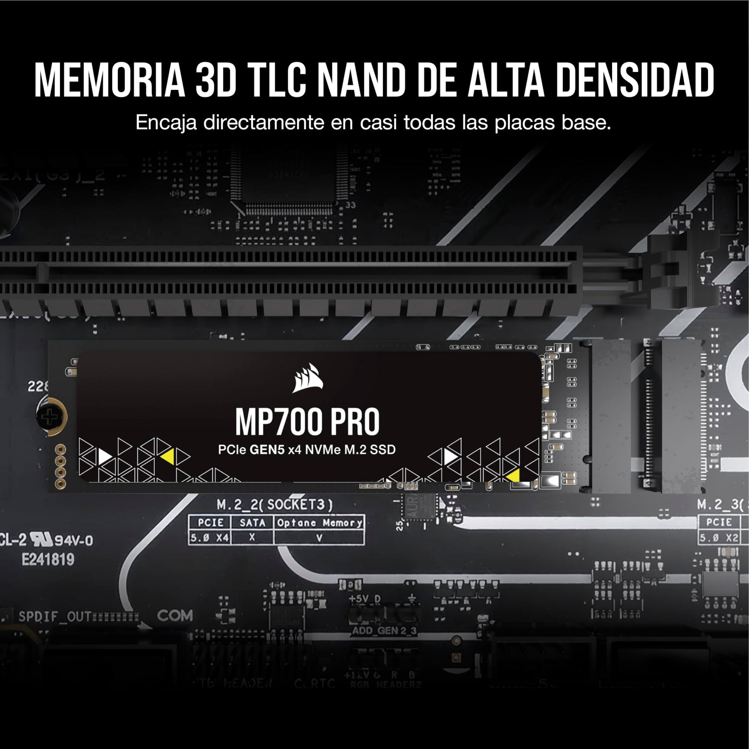 Corsair MP700 Pro 1TB SSD NVMe 2.0 M.2 PCIe Gen5 x4 de 1 TB - M.2 2280 - Lectura Secuencial de hasta 11.700 MB/s - NAND TLC de Alta Densidad - Negro