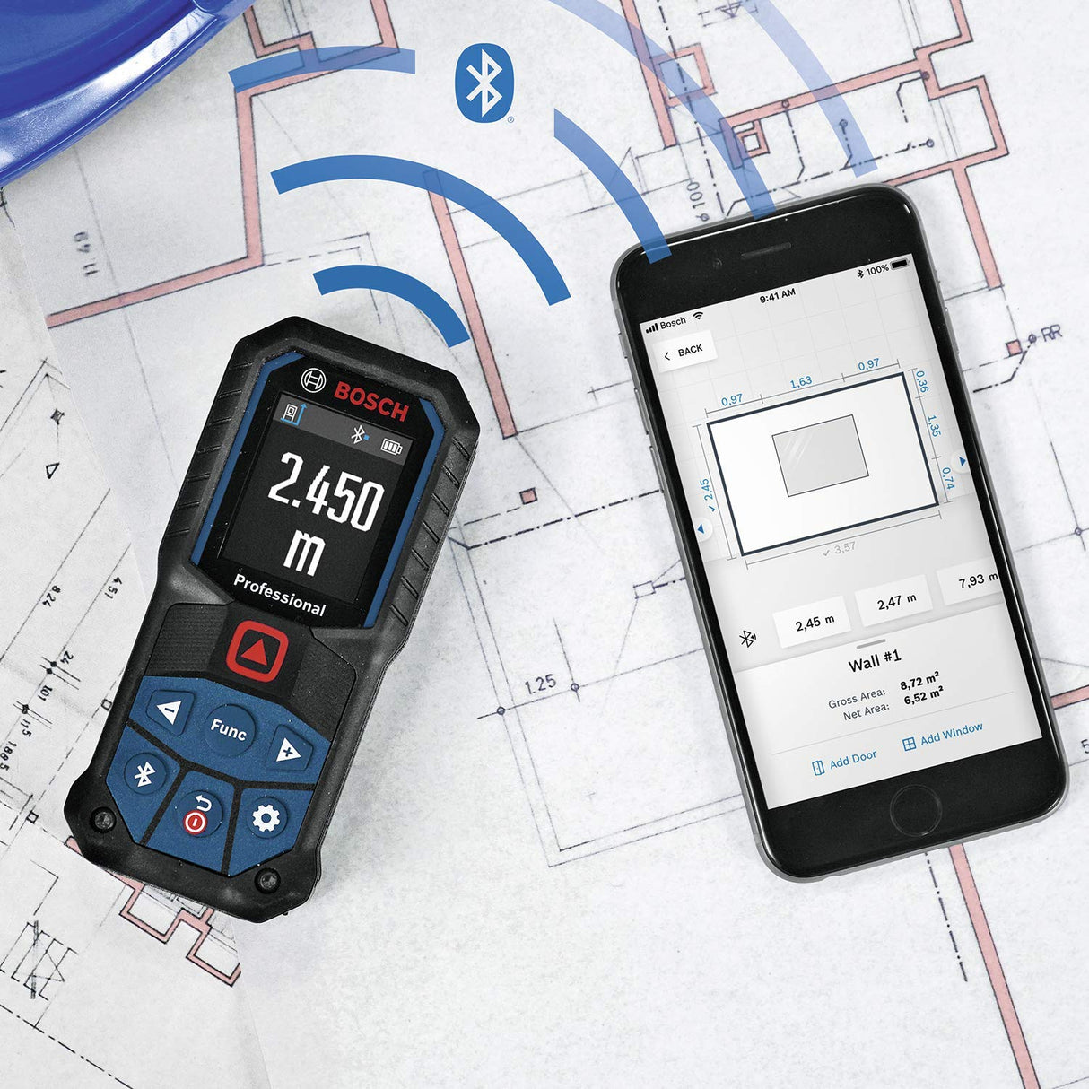 Bosch Professional medidor láser GLM 50-27 C (alcance: hasta 50 m, robusto, IP65, transferencia de datos mediante Bluetooth, 2 pilas AA, correa de sujeción, estuche)