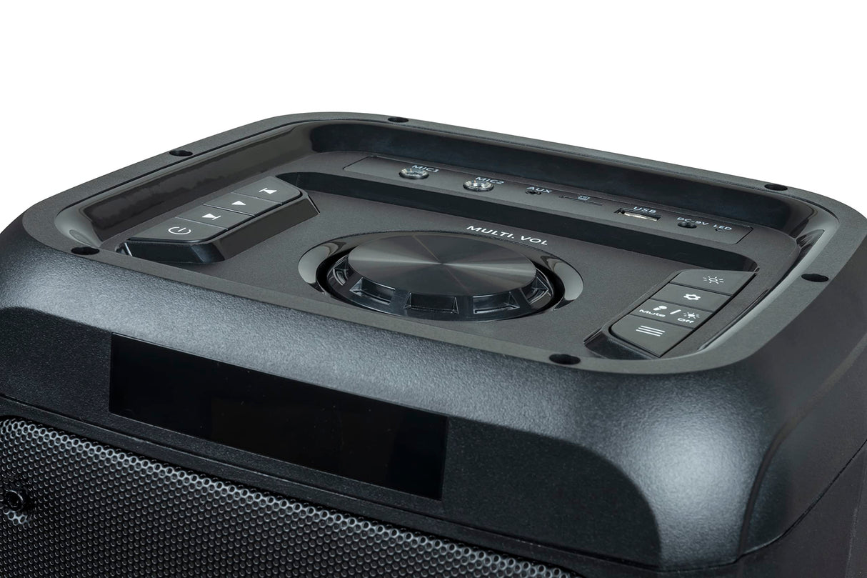Metronic 477182 - Altavoz portátil Bluetooth Potente 600W Party XL, LED Lights, USB, MicroSD, 2 entradas para Micro, AUX-IN, Mando a Distancia, asa para Transporte, Micro Incluido, Negro