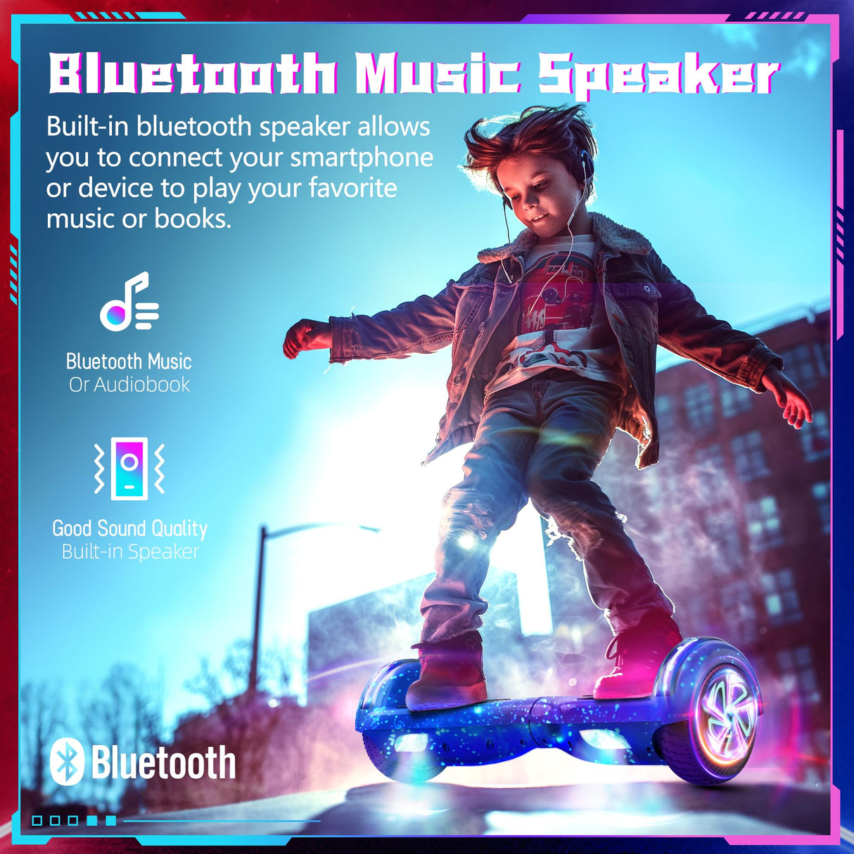 SISIGAD Hoverboard 6.5 inch, self-balancing Eclectic Scooter easy to control, non-slip, LED lights, Bluetooth speaker