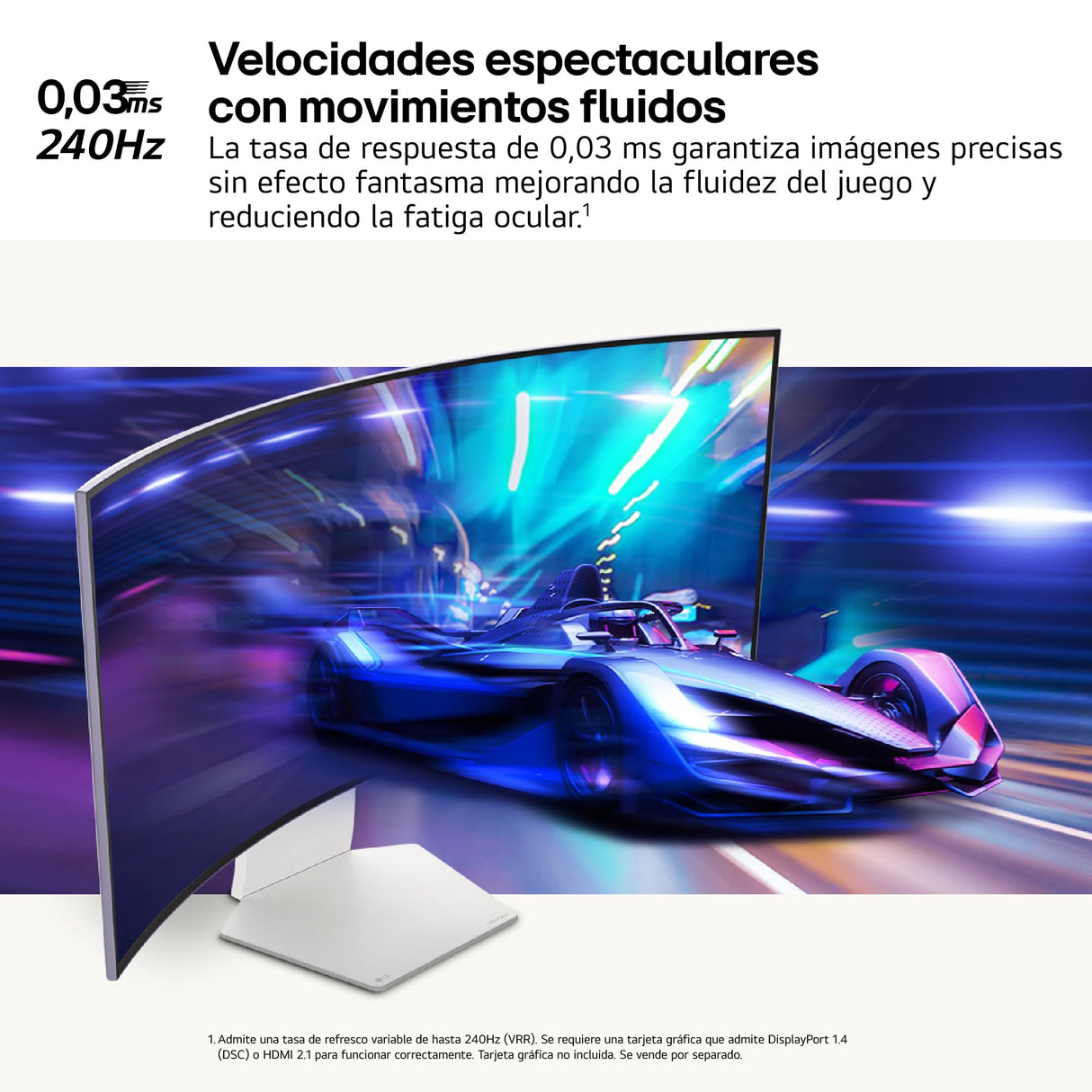 LG 39GS95QE-W - Monitor Gaming Ultragear, 39", OLED WQHD, (3440x1440), 21:9, 240 Hz, 0,03 ms, Clasificación F, Tecnología Micro Lens Array +, DisplayHDR True Black 400, Blanco
