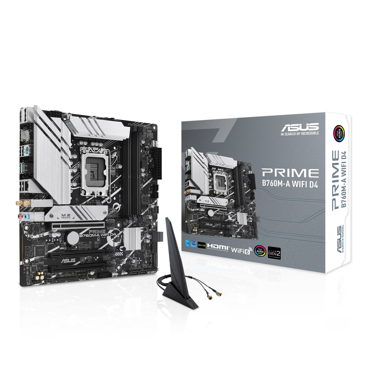 Asus Prime B760M-A WiFi D4 - Placa Base mATX Intel B760 LGA 1700 (PCIe 4.0, Dos M.2, 2.5Gb Ethernet, Wi-Fi 6, Dual HDMI, SATA 6 Gbps, USB 3.2 Gen2, USB 3.2 Gen1 Type-C, Aura Sync)