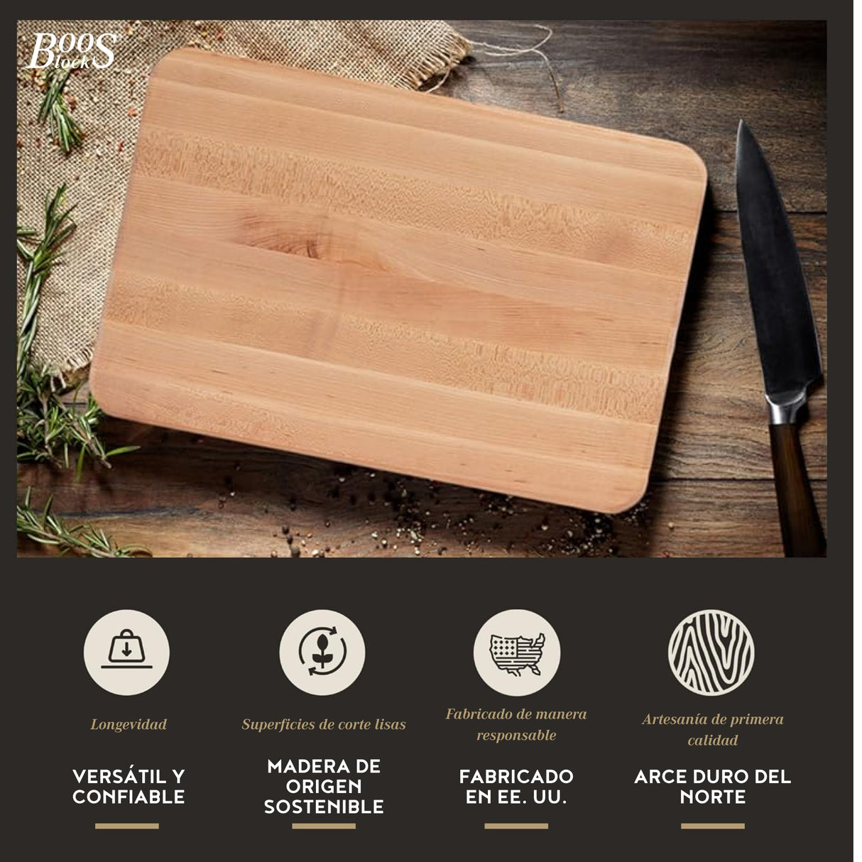Boos Block Chop-N-Slice - Tabla de Servir - Tabla Cortar Cocina - Madera dura de arce duro de América del Norte - Reversible – 50,8 x 35,6 x 3,2 cm