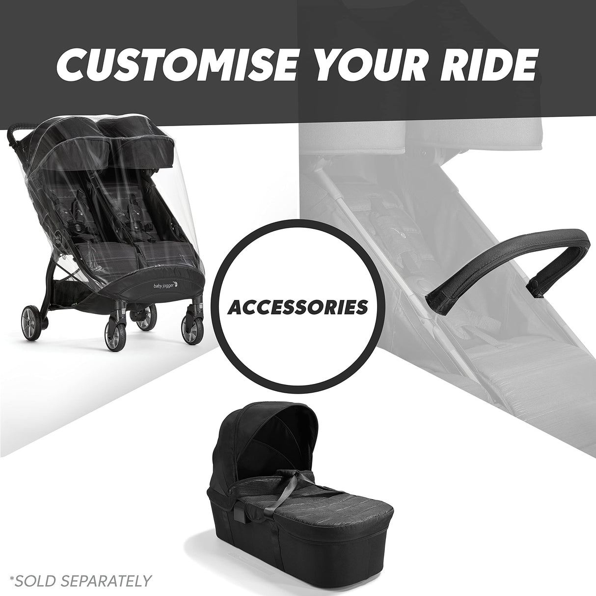 Baby Jogger City Tour 2 - Cochecito de viaje doble | Cochecito doble ligero, plegable y portátil | tono negro