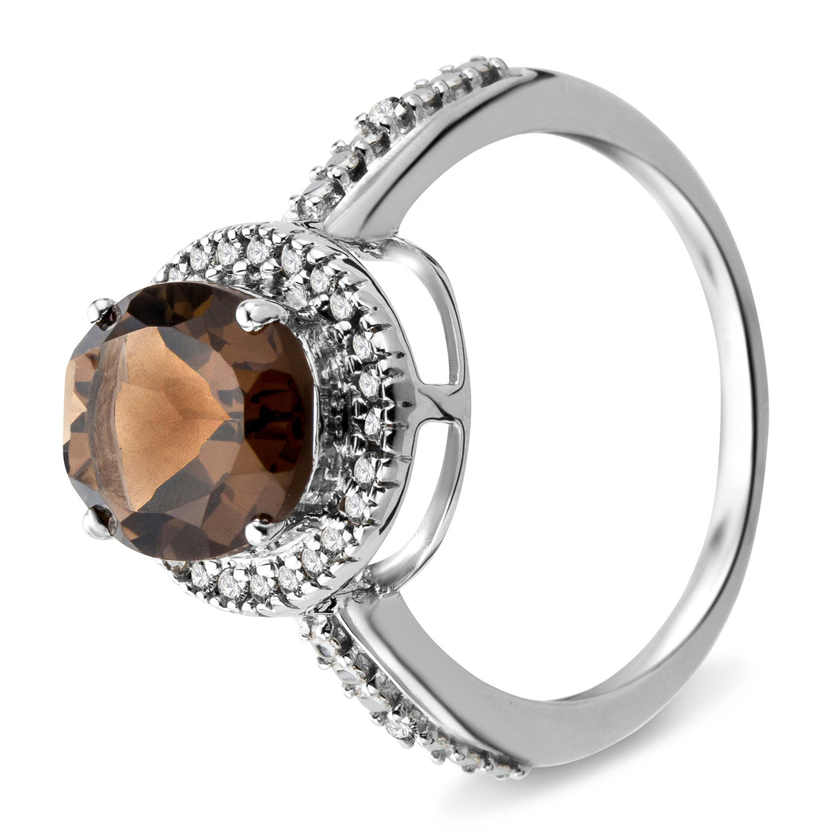 United One JM038R6WR - Anillo de oro blanco de 9 quilates con topacio marrón (.15), talla 18 (18,47 mm)