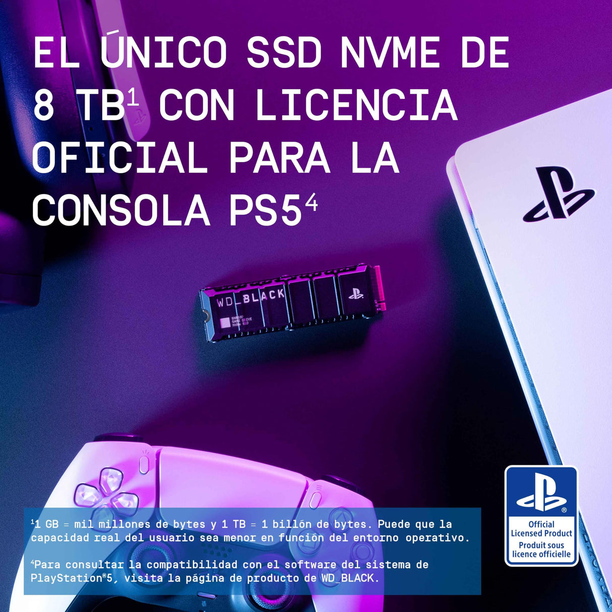 WD_BLACK SN850P 8TB PS5 SSD, Licencia Oficial para Consolas Playstation 5 PS5, Velocidades hasta 7200 MB/s, M.2 2280 PCIe NVMe SSD con Disipador Optimizado, SSD para Juegos internos, Negro