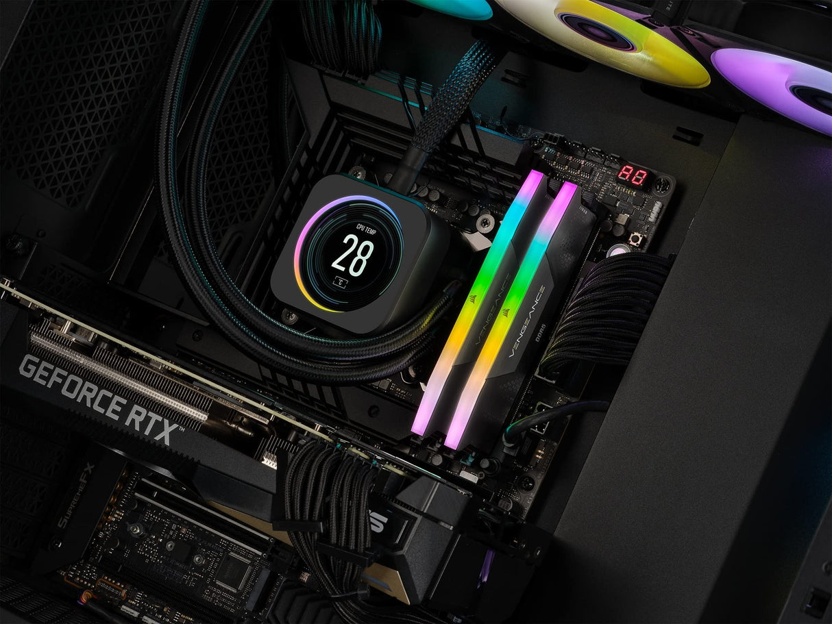 Corsair VENGEANCE RGB DDR5 32GB (2x16GB) 7000MHz C34 Kit de Memoria Optimizada Intel Para Equipos de Sobremesa - Iluminación RGB Dinámica de Diez Zonas - Perfiles Intel® XMP 3.0 Personalizados - Negro