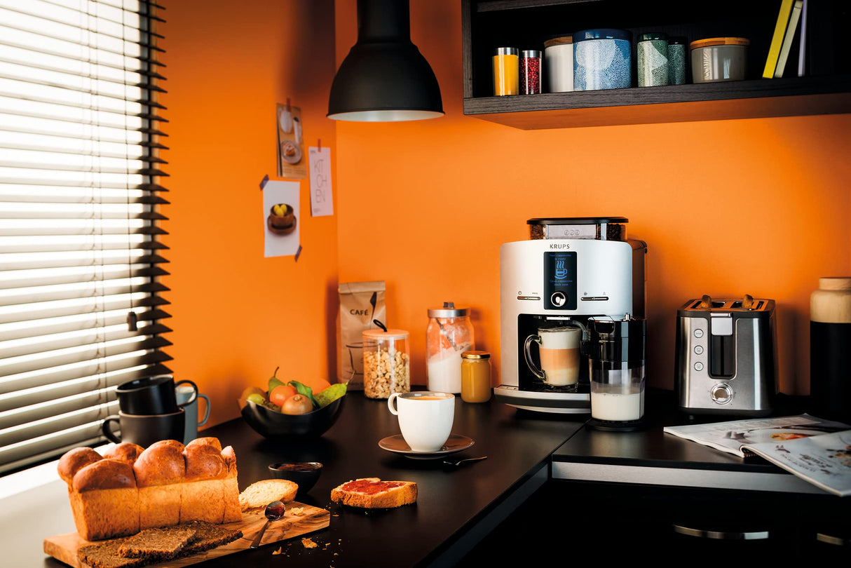 KRUPS Espresseria Latt, Tanque 1,7 L, 1450 W, Cafetera de grano de acero, Trituradora, Cappuccino de un solo toque, Limpieza automática, Presión de 15 bares, Hecho en Francia YY4201FD
