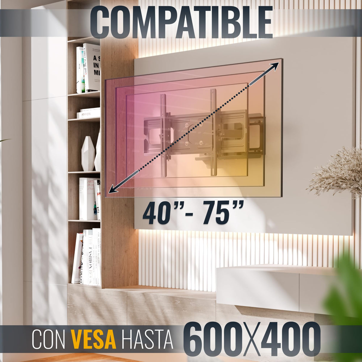 RICOO Soporte TV Pared 40-75" Pulgadas (102-191cm) R06-F Brazo articulado Giratorio Inclinable Colgador televisiΓ³n Universal VESA 300x200-600x400