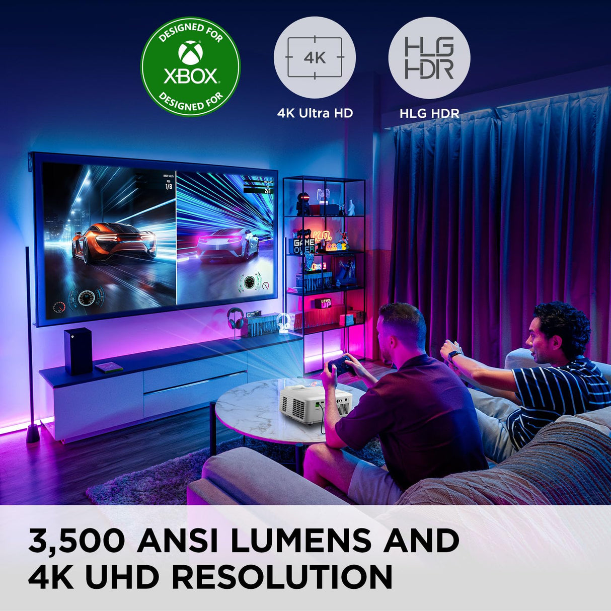 ViewSonic LX700-4K Proyector láser 4K, diseñado para Juegos Xbox y Cine en casa, Pantalla de 300 Pulgadas, 3500 lúmenes, HDR, HDMI/USB