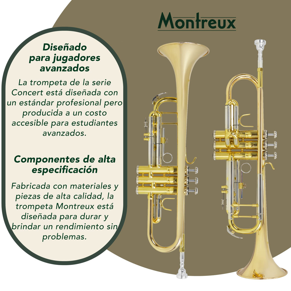 Montreux Concert Series Intermediate Advanced Bb Trompeta Con Estuche De Transporte Premium, Portavoz De 7C - Latón Plateado De Plata, Campana De 4.75 Pulgadas / 12 Cm, B Plana