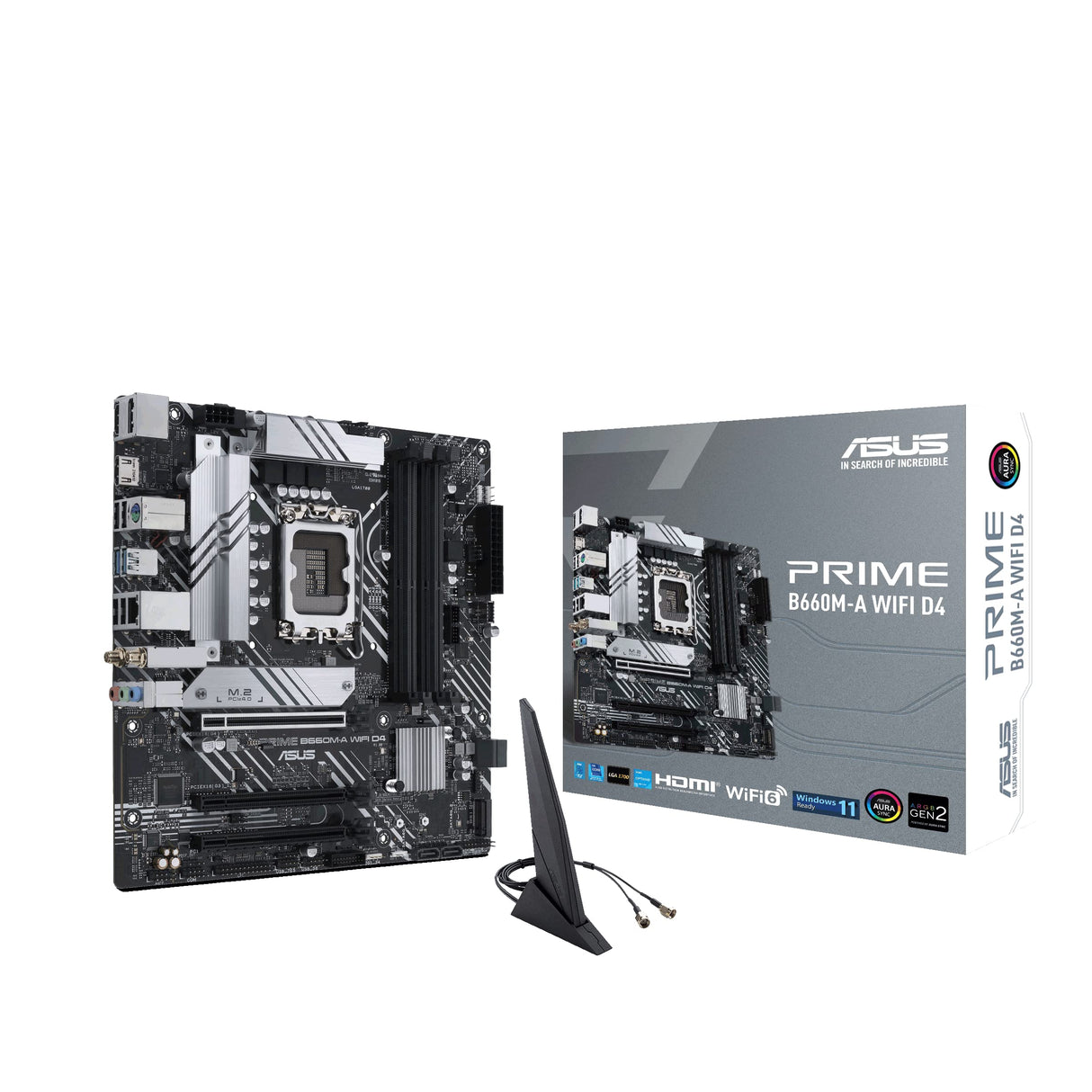 ASUS PRIME B660M-A WIFI D4 - Placa base mATX Intel B660 LGA 1700 (PCIe 4.0, dos M.2, Intel 1Gb Ethernet, Wi-Fi, DP, 2 HDMI, USB 3.2 Gen. 2 trasero, USB 3.2 Gen. 1 de tipo C frontal, Aura Sync)
