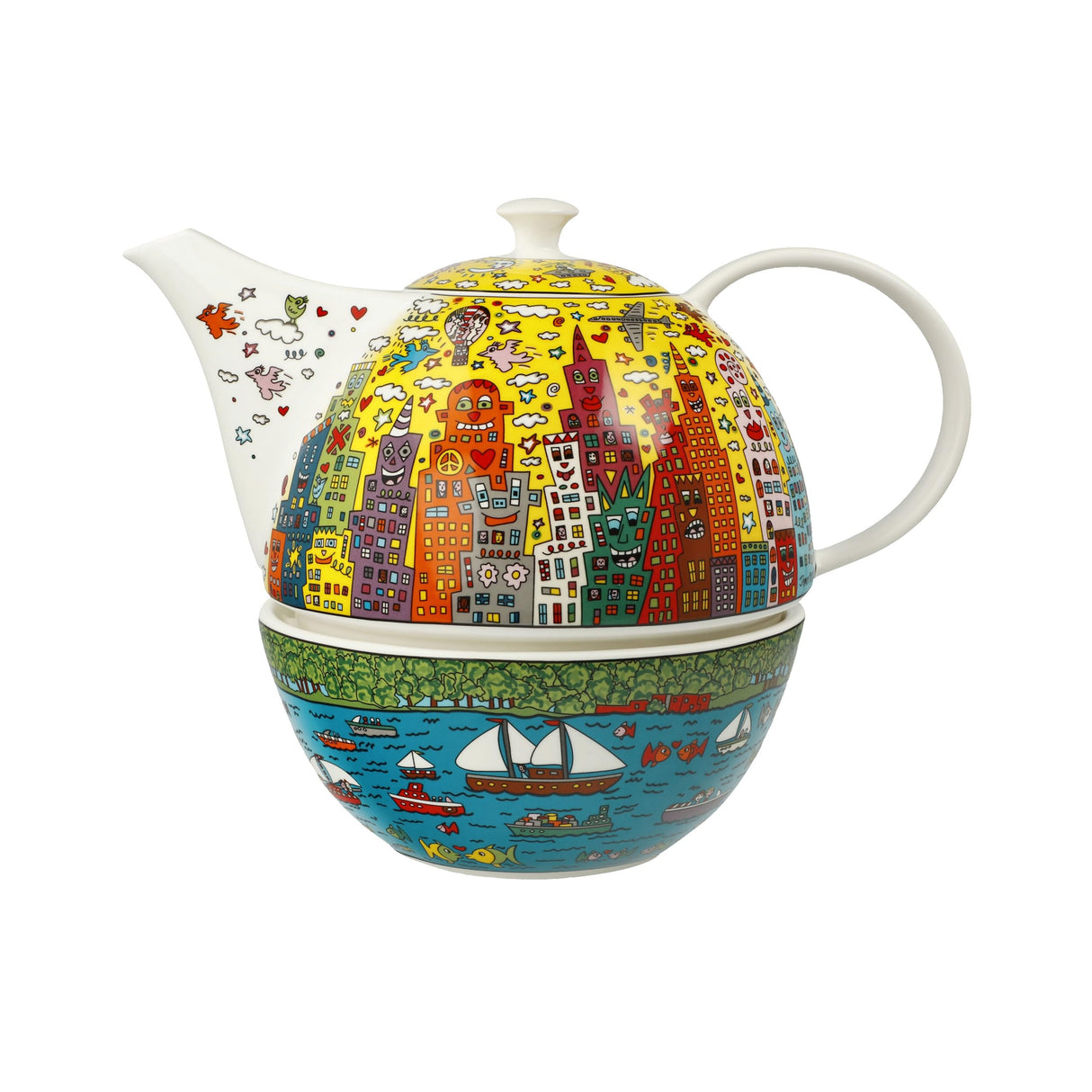 Goebel Pop Art 26-102-68-1 My New York City Sunset des Artists James Rizzi - Tetera con calientaplatos (1,2 L, 24,5 x 19 x 16 cm)