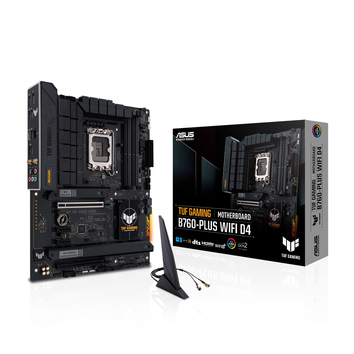Asus TUF Gaming B760-PLUS WiFi D4 - Placa Base ATX Intel LGA 1700 (PCIe 5.0, Tres PCIe 4.0 M.2, VRM de 12+1 Fases, 2.5Gb Ethernet, DisplayPort, HDMI, USB 3.2 Gen 2 Type-C Frontal, Aura Sync)
