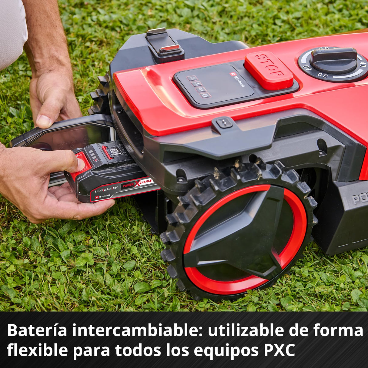 Einhell Robot cortacésped FREELEXO 500 Power X-Change (18 V, Control por aplicación, IPX5, actualizaciones por Aire vía WiFi, Incl. Equipo de instalación para 500 m² + batería de 2,5 Ah)