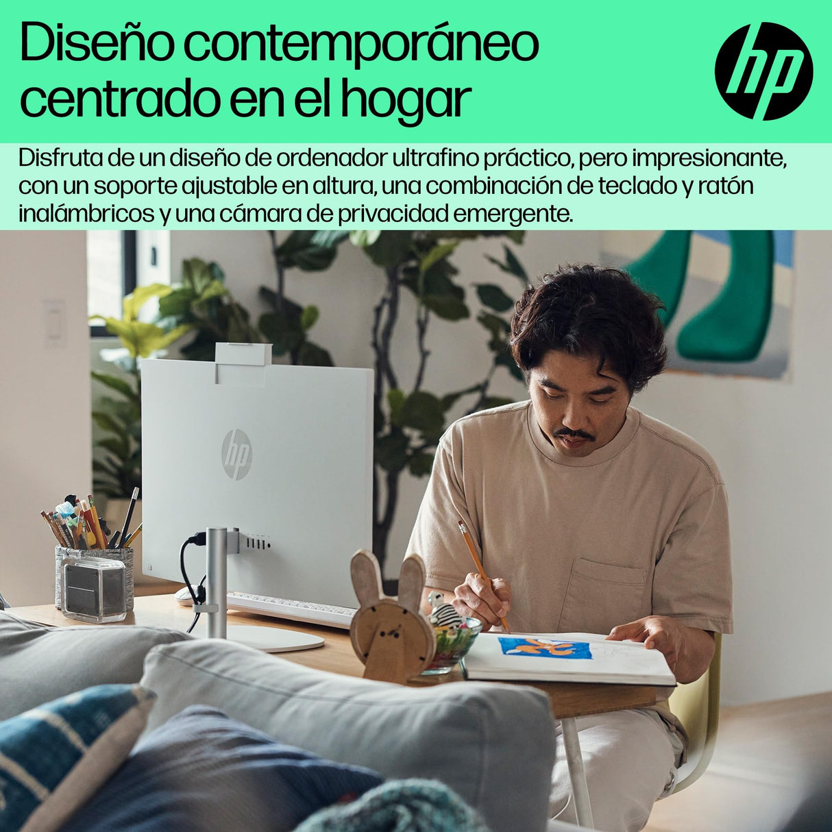 HP All-in-One 24-cr0117ns - Ordenador de sobremesa 23,8" Full HD con cámara, Teclado y ratón inalámbricos (Intel Core i5-1335U, 16GB RAM, 512GB SSD, Windows 11 Home) Blanco