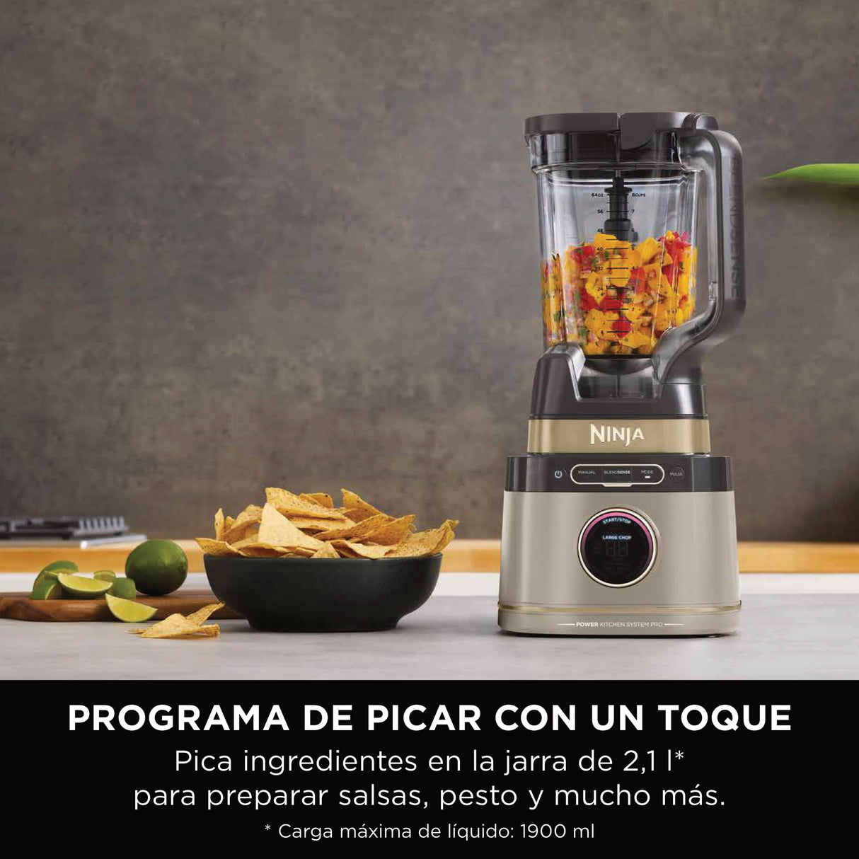 Ninja Detect Power Pro Batidora y Procesador de alimentos 3 en 1 (1200W), 3 vasos de 700ml y cuchilla para masa, ideal para mezclar, picar y batir, piedra dorada, TB401EUSTGD