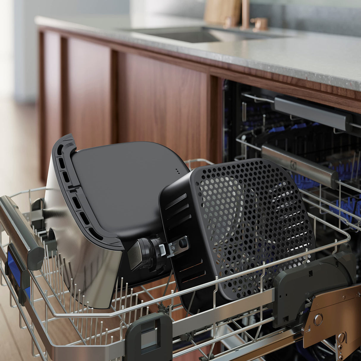 Electrolux E6Af1-6St Explore 6 Freidora de aire, 8 programas de cocina preestablecidos para cocina sana, potencia 1800 W, plata negra, 43 x 42,5 x 42,5 cm, 7,3 kg