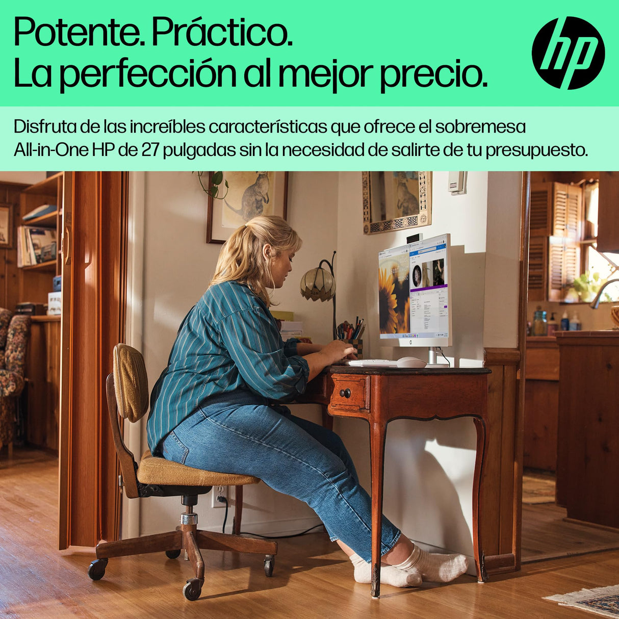 HP 27-cr0005ss - Ordenador de 27" Full HD Con Cámara, Teclado y Ratón Inalámbricos (AMD Ryzen 7 7730U, 16GB RAM, 1TB SSD, AMD Radeon Graphics, Windows 11) Blanco - Teclado QWERTY Español