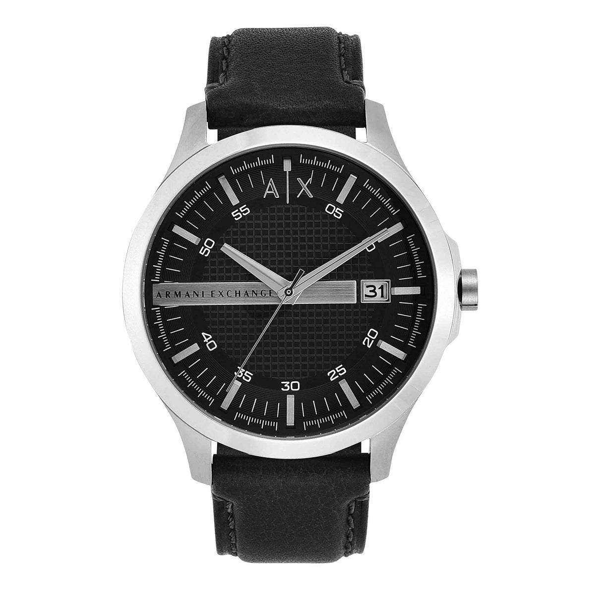 Armani Exchange Reloj hombre, Movimiento cronógrafo de cuarzo y caja de 46mm con correa de piel, Negro y Gris