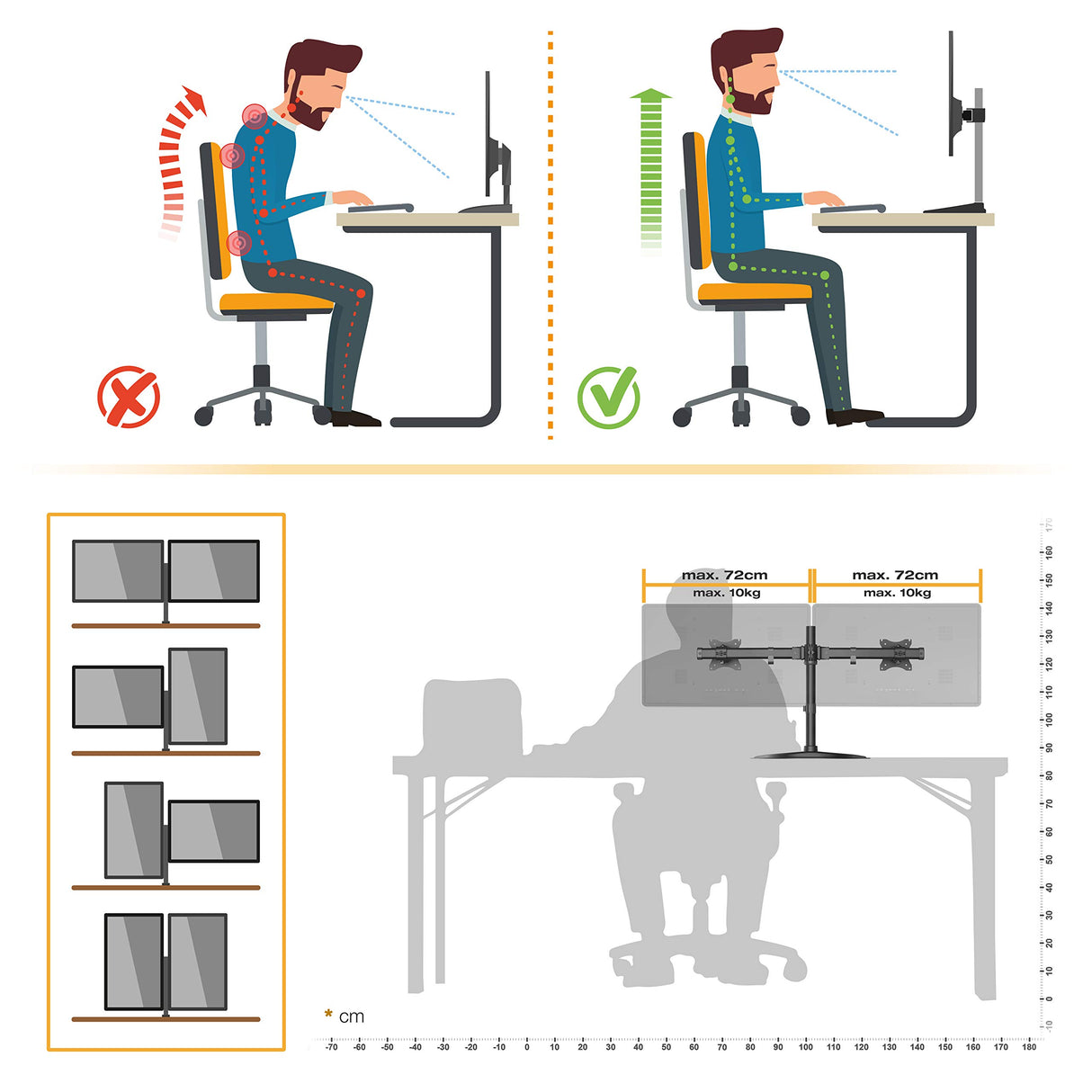 RICOO Soporte Monitor Mesa Base articulado Giratorio Inclinable Pantalla PC 13-27" (33-69cm) TS8211 Stand para monitores VESA 75x75 100x100