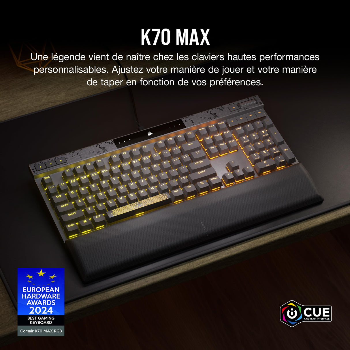 CORSAIR K70 MAX RGB Magnetic Teclado de juego mecánico con cable – MGX interruptores ajustables – PBT Double -Shot Keycaps – Rapid Trigger Mode – Compatible con iCUE – PC, PS5, PS4, Xbox – AZERTY FR –