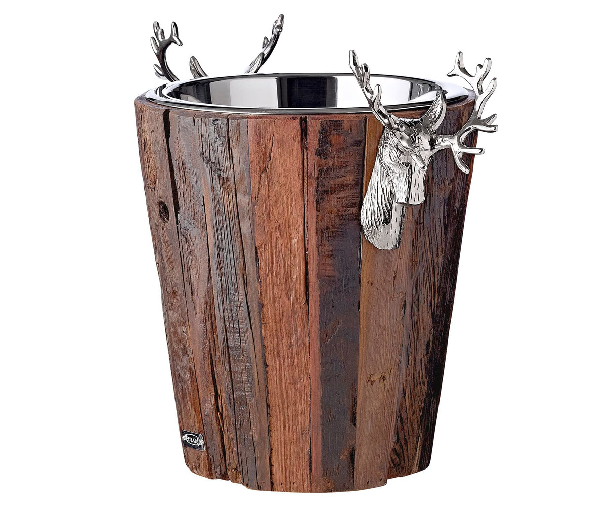 EDZARD Enfriador de Botellas Milwaukee, Altura 29 cm, Madera, con inserción de Acero Inoxidable, Asas con diseño de Cabeza de Ciervo, Enfriador de champán, Enfriador de Vino