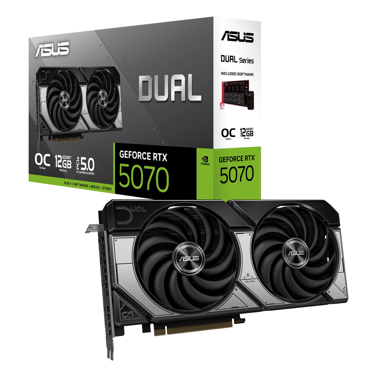 ASUS Dual GeForce RTX 5070 12 GB GDDR7 OC Edition Tarjeta gráfica (PCIe 5.0, DLSS 4, HDMI 2.1b, DisplayPort 2.1b, diseño Compacto con Doble Ventilador, Ventilador Axial-Tech, tecnología 0dB)
