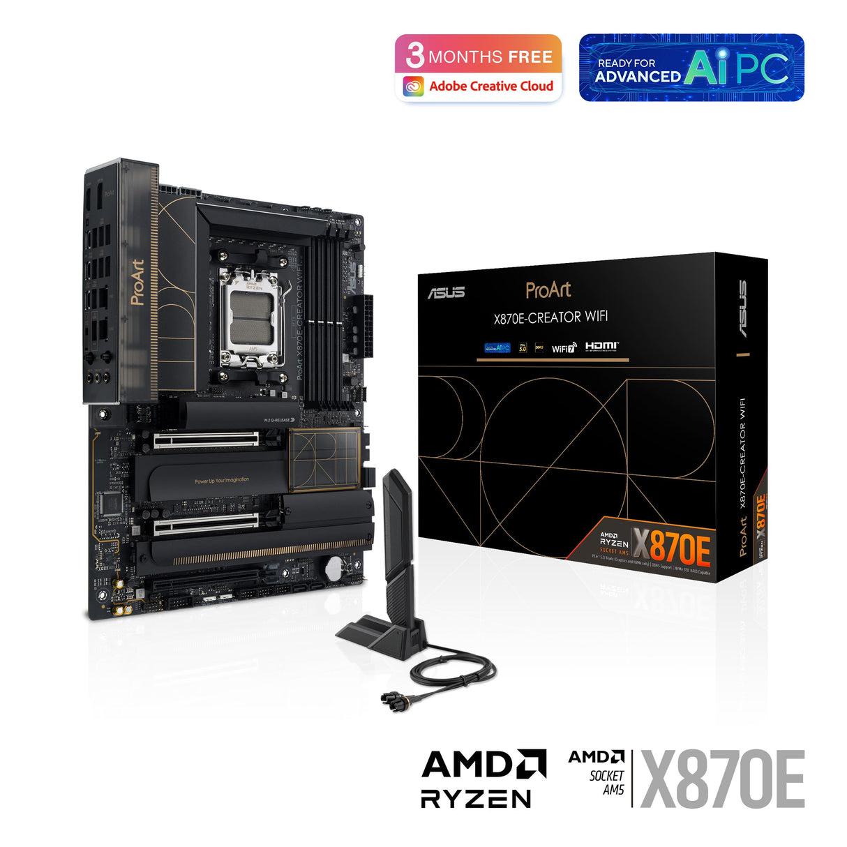 ASUS ProArt X870E-CREATOR WiFi -Placa Base AMD X870E ATX, PCIe 5.0 x16 Compatible con GPU de última generación, 16+2+2 etapas de Potencia, DDR5, Doble USB4, LAN de 10 GB y 2,5 GB, WiFi 7, 4X M.2