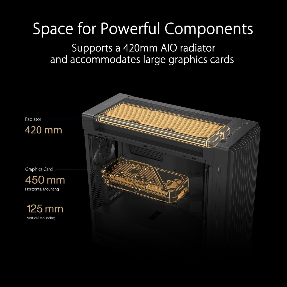 ASUS ProArt PA602 - Chasis para Ordenador E-ATX (Soporte para radiador de 420 mm, Ventiladores 140 mm y 200 mm, indicador de Polvo IR, Bloqueo de alimentación, PCIe sin Herramientas, USB de 20 Gbps)