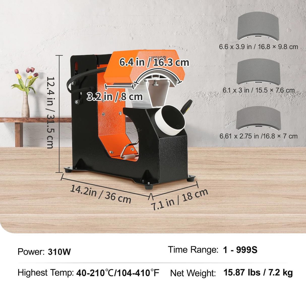 VEVOR 3 en 1 Prensa Térmica Automática para Gorras 16,3 x 8 cm 3 Almohadillas Térmicas Máquina de Sublimación Anti-Adhesiva Prensa de Impresión para Sombreros Prensa Automática para Nailon, Lino, Hilo