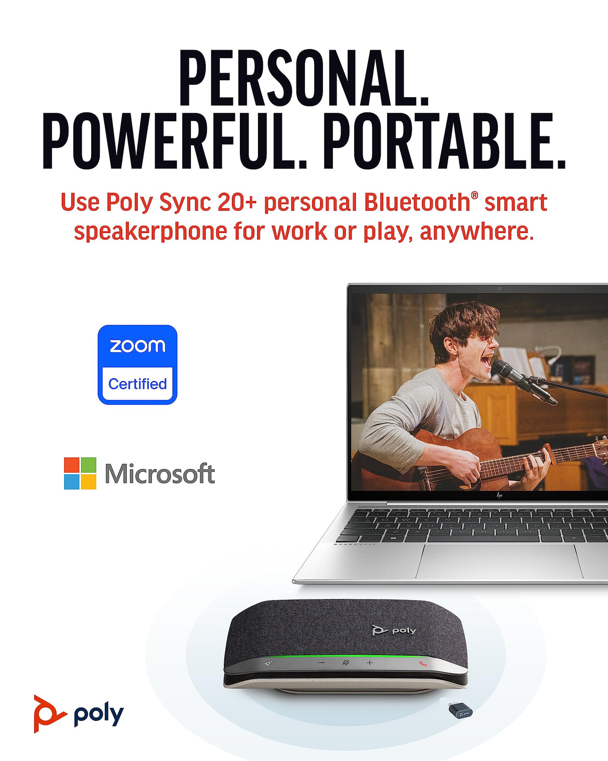 Altavoz manos libres portátil personal Bluetooth Poly Sync 20+ (Plantronics) - Reducción de ruido/eco - Adaptador Bluetooth USB-C - Funciona con Teams - Zoom, PC, Mac, móvil - Exclusivo para Amazon