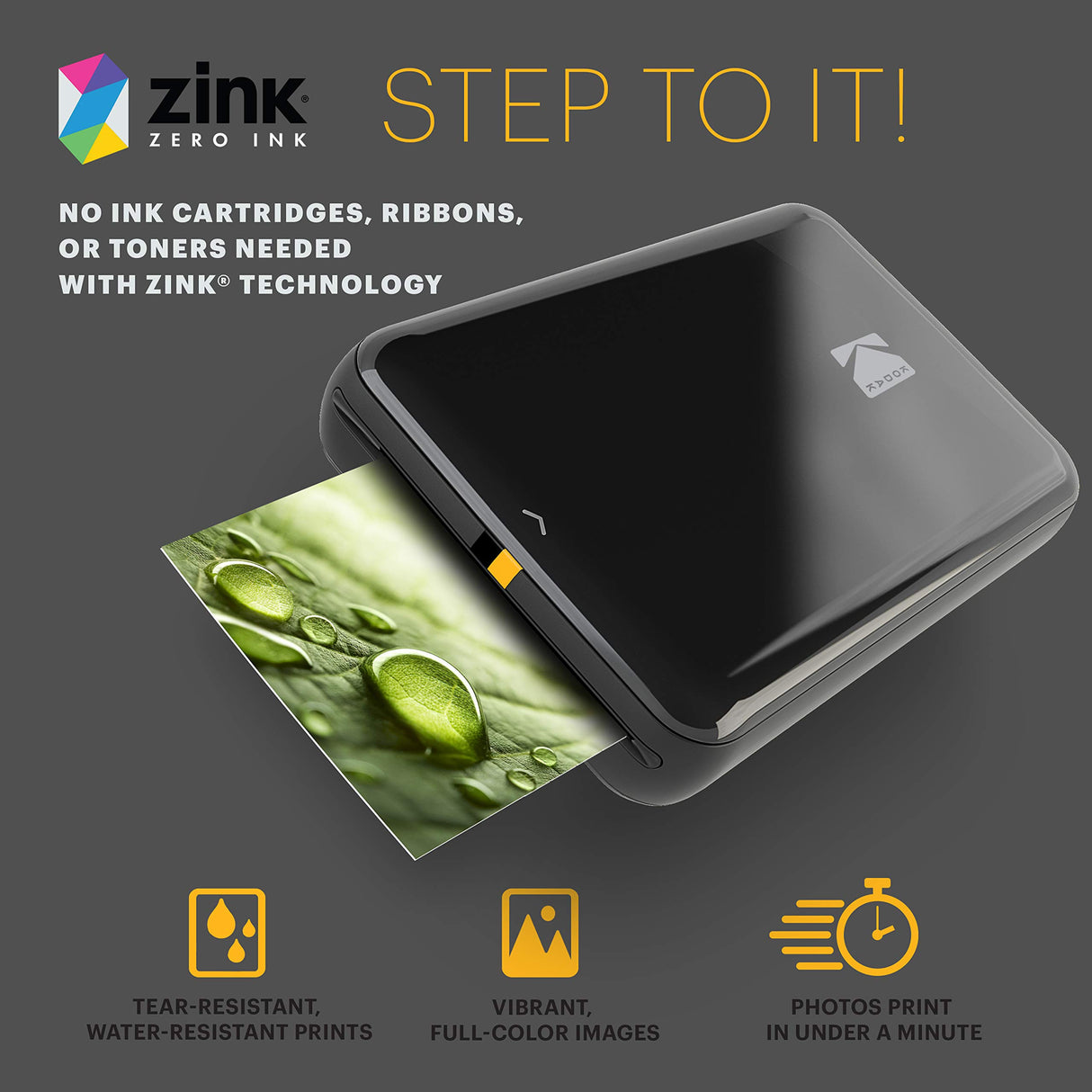 KODAK Step Impresora de fotos instantánea para smartphone - Mini portátil inalámbrica en color - Fotos adhesivas Zink 2x3” - Bluetooth compatible con iOS y Android - App de edición divertida - Negro