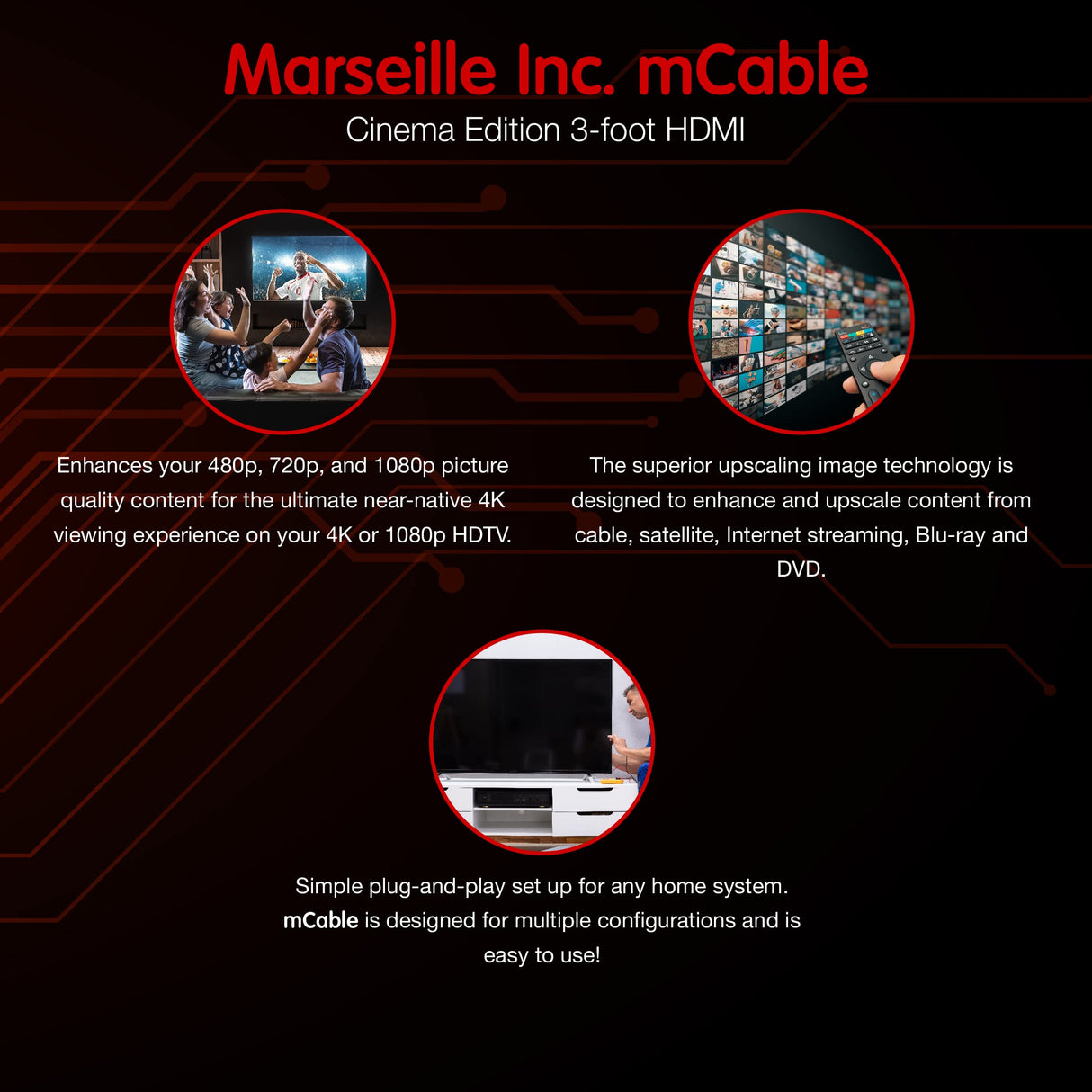 Marseille MN02613 - Cable HDMI (2,74 m), Color Negro