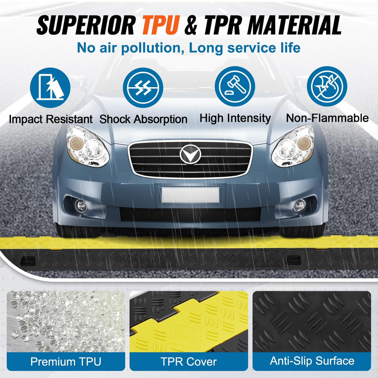 VEVOR Rampa protectora de cables, paquete de 5, 2 canales, capacidad de 22,000 lbs/eje, cubierta de alambre de TPU resistente, rampa protectora de manguera, rampa de entrada, retardador de velocidad d