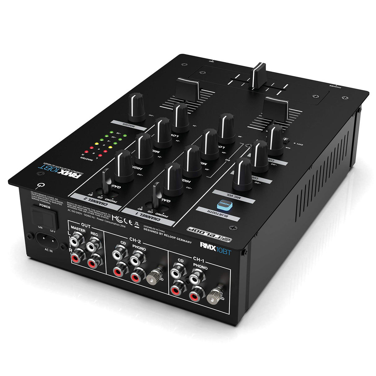 Reloop RMX-10 BT Mezclador para DJ de 2 canales y con Bluetooth con Conectividad Bluetooth incorporada: transmisión inalámbrica de música directamente a su mezclador, AMS-RMX-10BT